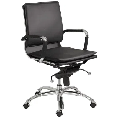 Euro Style Gunar Black Leatherette Low Back Swivel Office Chair