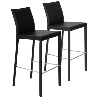 Euro Style Hasina Black Bonded Leather Bar Stool Set Of 2