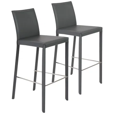 Euro Style Hasina Gray Bonded Leather Bar Stool Set Of 2