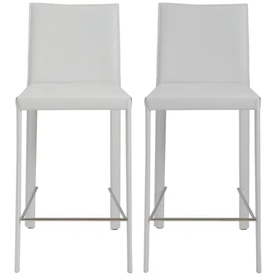 Euro Style Hasina White Bonded Leather Counter Stool Set Of 2