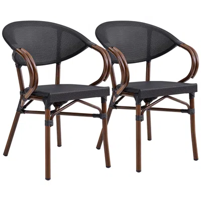 Euro Style Jannie Black And Brown Outdoor Stacking Armchairs Set Of 2