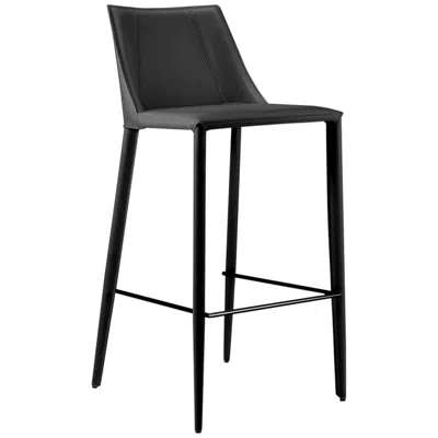 Euro Style Kalle 30" Black Leather Modern Bar Height Stool