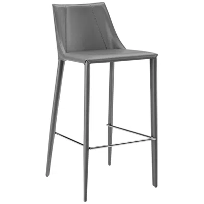 Euro Style Kalle 30" Gray Leather Bar Height Stool