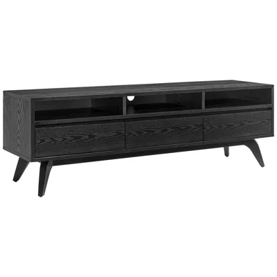 Euro Style Lawrence 63"w Black Stained Ash Wood 3-drawer Media Stand
