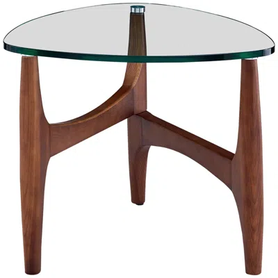 Euro Style Ledell 23 3/4" Wide Walnut Ash Wood And Glass Modern Side Table