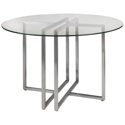Euro Style Legend 42" Wide Brushed Steel Round Dining Table In Gray