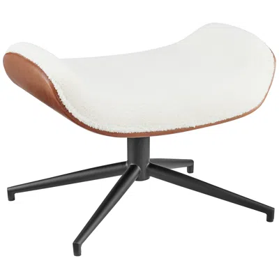 Euro Style Lennart Ivory Fabric Brown Leatherette Ottoman