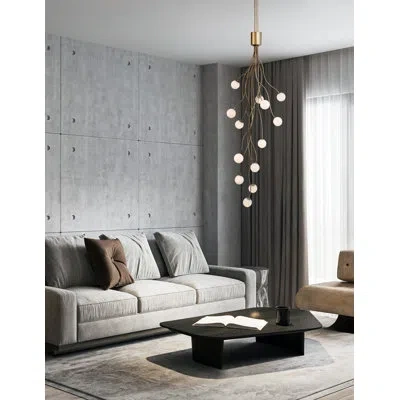 Eurofase Athena, Chandelier, 13-light, 28", Matte Black, Opal Etched Glass In Gold