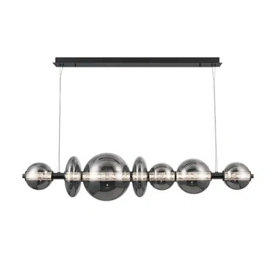 Eurofase Atomo, Chandelier, 3-light, 56", Matte Black, Smoked Glass In Silver