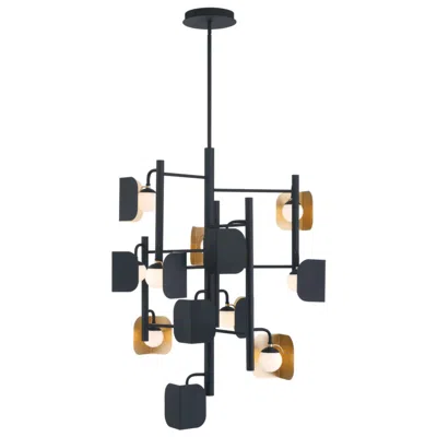Eurofase Cornice, Chandelier, 12-light, 42", Gold-black Mix, White Glass
