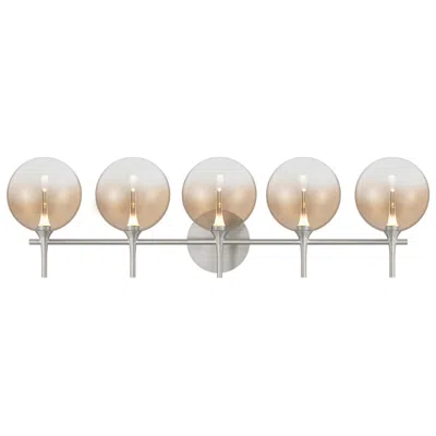 Eurofase Iissa 5-light Led Vanity Bath Light, Satin Nickel W/ Amber Glass
