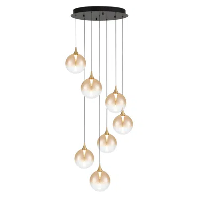 Eurofase Iissa, Chandelier, 7-light, 21", Gold, Amber Glass