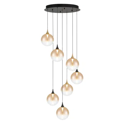 Eurofase Iissa, Chandelier, 7-light, 21", Gold-black Mix, Amber Glass