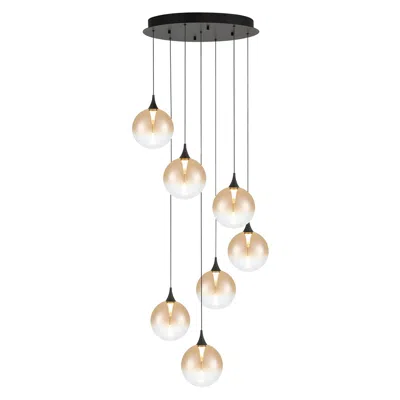 Eurofase Iissa, Chandelier, 7-light, 21", Matte Black, Amber Glass