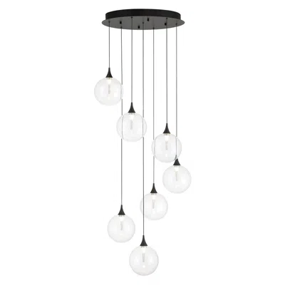 Eurofase Iissa, Chandelier, 7-light, 21", Matte Black, Clear Glass