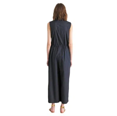 European Culture Black Zip Up Jumpsuit In Blcak
