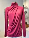 European Culture Knot Turtle Neck Top In Plum In Pink