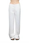 European Culture Shiny Viscose Linen Wide Leg Pants In Lily White