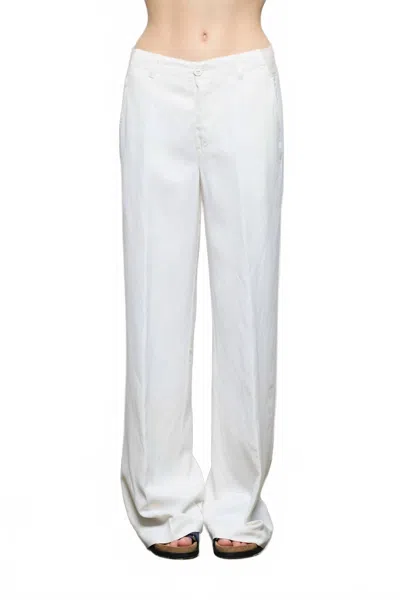 European Culture Shiny Viscose Linen Wide Leg Pants In Lily White