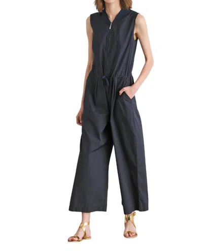 European Culture Sleeveless Zip Up Jumpsuit In Navy In Blue