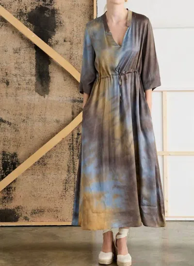 European Culture Tie Dye Midi Dress In Brown/blue In Multi
