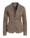 European Culture Woman Blazer Khaki Size L Cotton, Modal, Elastane In Beige