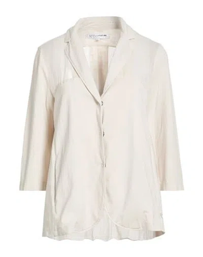 European Culture Woman Blazer Light Grey Size M Cotton, Ramie