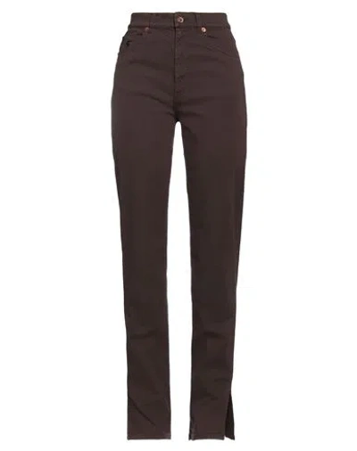 European Culture Woman Jeans Dark Brown Size 28 Cotton, Polyester, Elastane