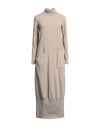 European Culture Woman Midi Dress Beige Size S Cotton, Elastane, Modal