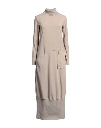 European Culture Woman Midi Dress Beige Size S Cotton, Elastane, Modal