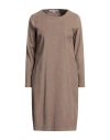 European Culture Woman Midi Dress Khaki Size Xl Cotton, Elastane In Beige