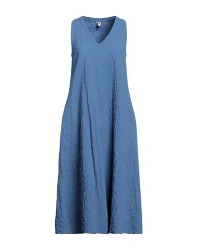 European Culture Woman Midi Dress Slate Blue Size M Cotton, Rubber