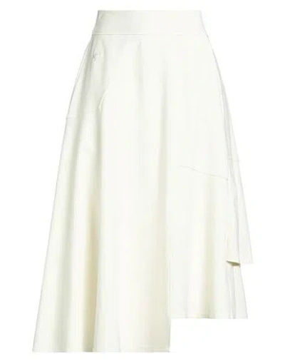 European Culture Woman Midi Skirt Cream Size L Cotton, Elastane In White