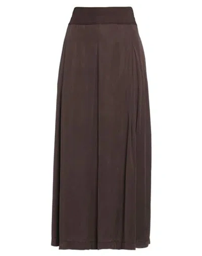 European Culture Woman Midi Skirt Dark Brown Size L Lyocell, Cotton, Elastane