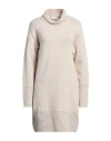 European Culture Woman Mini Dress Beige Size Xl Wool, Viscose, Polyamide, Cashmere