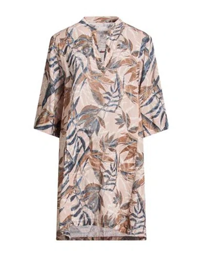 European Culture Woman Mini Dress Light Brown Size S Linen In Beige
