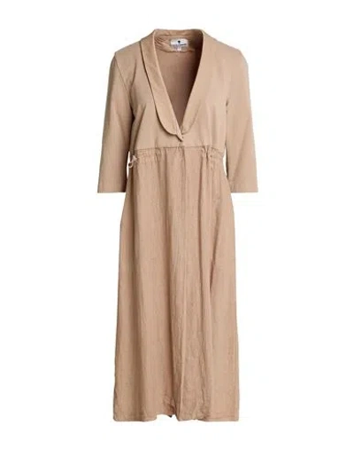 European Culture Woman Overcoat & Trench Coat Sand Size S Linen, Cotton, Elastane
