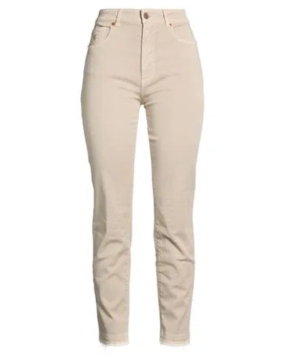 European Culture Woman Pants Beige Size 31 Cotton, Elastane In Neutral