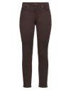 European Culture Woman Pants Dark Brown Size 28 Cotton, Polyester, Elastane