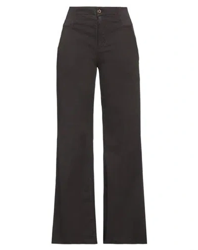 European Culture Woman Pants Dark Brown Size M Cotton, Elastane