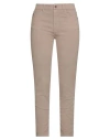 European Culture Woman Pants Khaki Size 31 Cotton, Polyester, Elastane In Beige