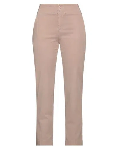 European Culture Woman Pants Light Brown Size Xs Modal, Cotton, Elastane In Beige
