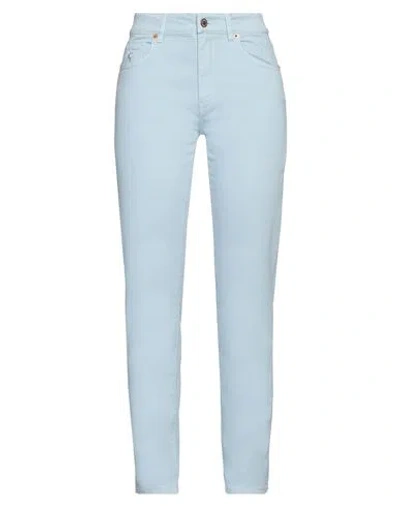 European Culture Woman Pants Sky Blue Size 30 Cotton, Polyester, Elastane