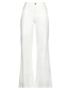 European Culture Woman Pants White Size M Cotton, Elastane