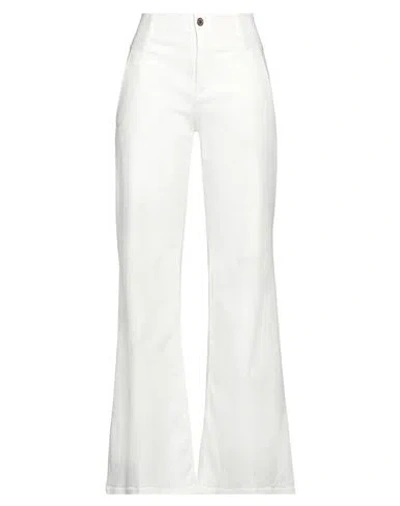European Culture Woman Pants White Size M Cotton, Elastane