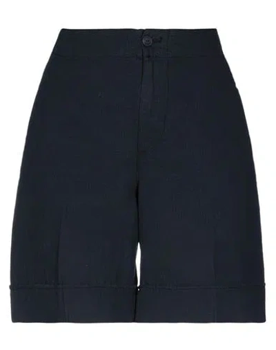 European Culture Woman Shorts & Bermuda Shorts Midnight Blue Size S Cotton, Linen, Elastane