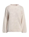 European Culture Woman Sweater Beige Size M Wool, Viscose, Polyamide, Cashmere In Beige