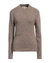 European Culture Woman Sweater Khaki Size M Acrylic, Polyamide, Wool, Elastane In Beige