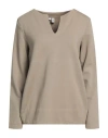 European Culture Woman Sweatshirt Khaki Size Xl Cotton, Elastane In Beige