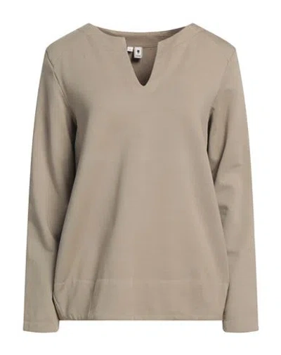 European Culture Woman Sweatshirt Khaki Size Xl Cotton, Elastane In Beige